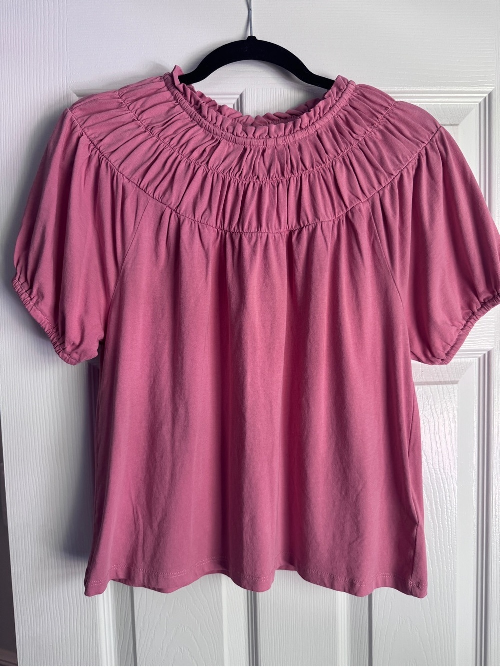 JCrew Smocked Yoke Short Sleeve Top, Pink Shirt, Feminine Top for Summero